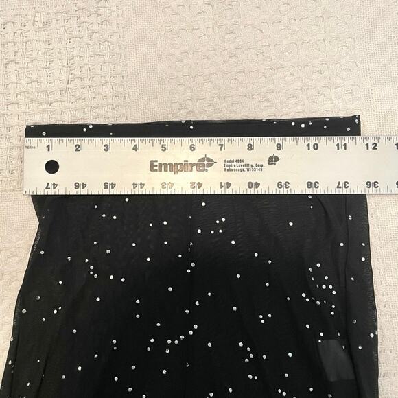 high waist small black sheer mesh studded flare leg pant club rave P2 4559 - Picture 2 of 11